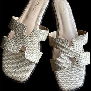 Madden Girl Hailey Womens Slip On Sandels Size 8 Nat Raffia Beach Classic Flat